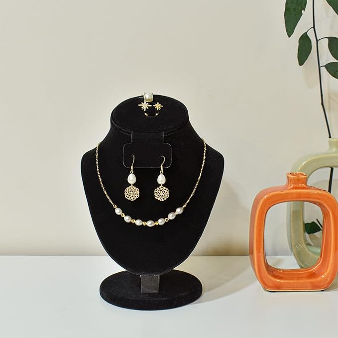 MOOCA Jewelry Display, Black Velvet Stand, Necklace Mannequin, Adjustable Hook, Wood Base, Fits Choker Necklaces, Jewelry Storage