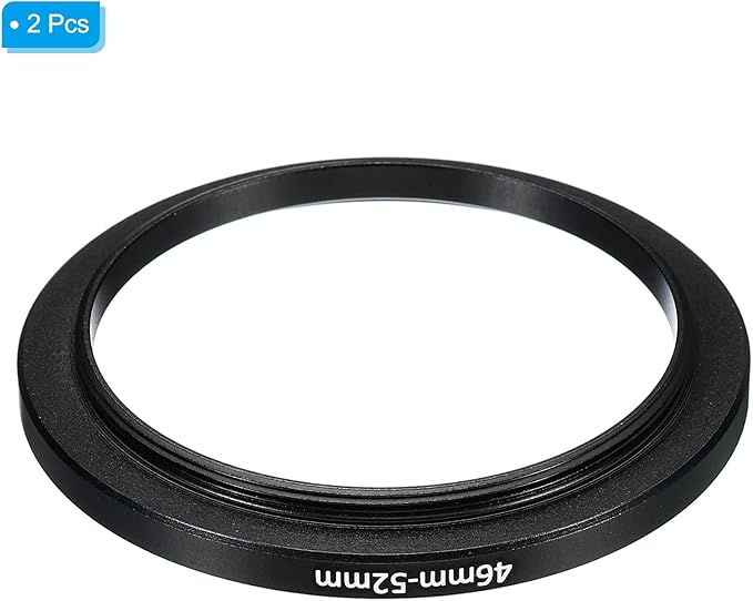 PATIKIL 46mm-52mm Metal Step Up Ring, 2 Pack Camera Lens Filter Adapter Ring Aluminum Filter Adapter Ring for Camera Lenses Hood, Black