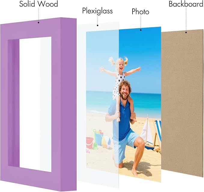 Vittanly 4x6 Picture Frame, Made of Solid Wood and Shatterproof Plexiglass, Wooden Photo Frame for Wall Mounting or Tabletop Display, Picture Frame for Home Decor with Stand, Purple, 1 Pack