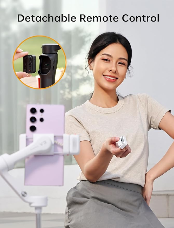 hohem iSteady V3 Gimbal Stabilizer for iPhone, Magnetic AI Tracker,Detached Remote,Built-in Tripod Extension Rod, 3-Axis Phone Gimbal Stabilizer for Smartphone Video Recording Vlog Live tiktok,Black