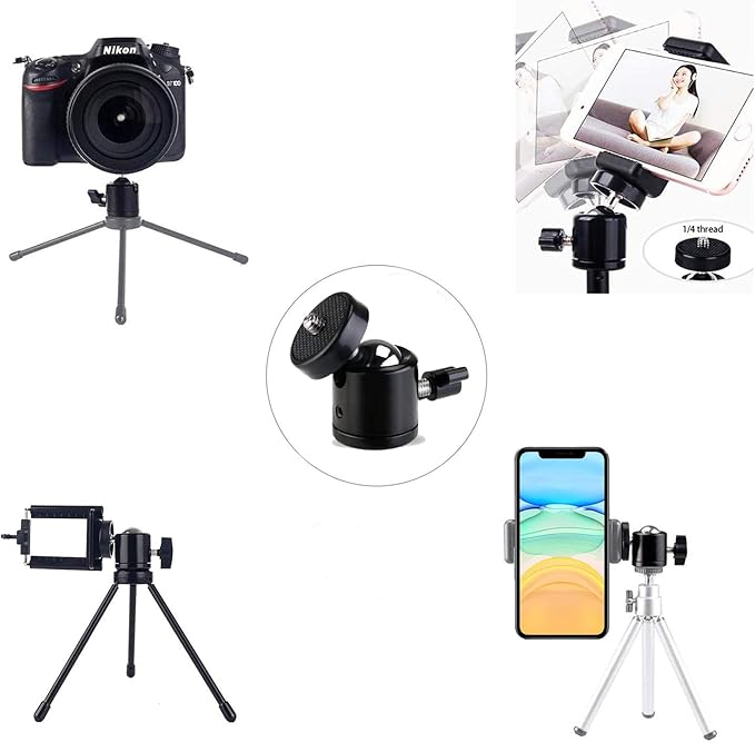 Universal 1/4" Swivel Mini Ball Head Screw Tripod Mount with Hot Shoe（2 Pack）, Eszkozta 360 Degree Rotating Mount Base Adapter for DSLR Cameras HTC Vive Tripods Monopods Camcorder Light Stand…