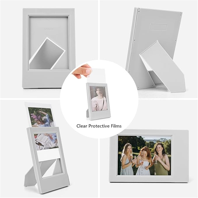 HIYQIN 8 Pack 2x3 Mini Photo Frame Set with Clear Protective Film - Desk Stand Up Display Small Picture Frames for Polaroid Instax mini 12/11/evo/Liplay/41/40/99/SE/9/8/7+ Photo, 3-Inch Film Frame- Freestanding Photo Holder - Grey