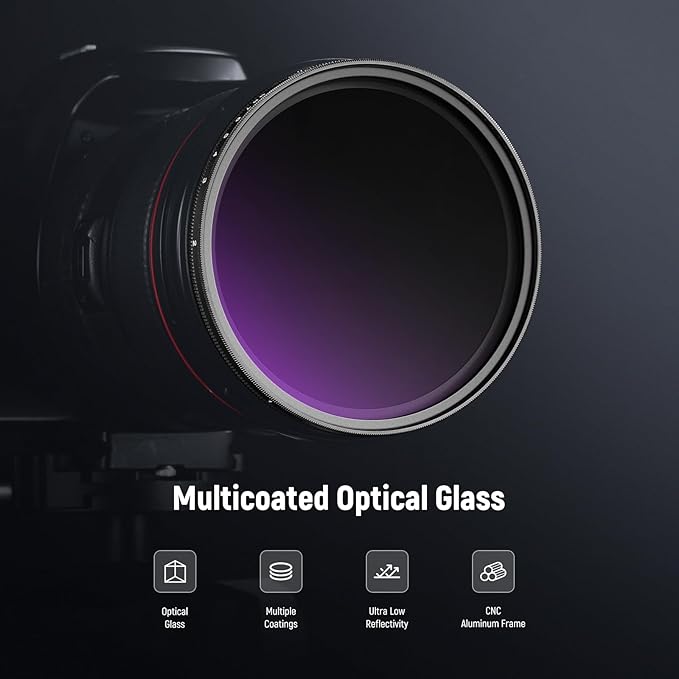 NEEWER 62mm ND2-400 (1-9 Stops) Variable ND Filter with Lens Cap, Lanyard, Cleaning Cloth, Precise Neutral Density Adjustment, Fingerprint & Scratch Resistant Multicoated Optical Glass