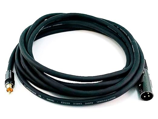 Monoprice XLR Male to RCA Male Cable - 15 Feet - Black, 16AWG Shielded Twisted Pair Oxygen-Free Copper Braid Conductors, E21 Gold Plated Connectors - Premier Series