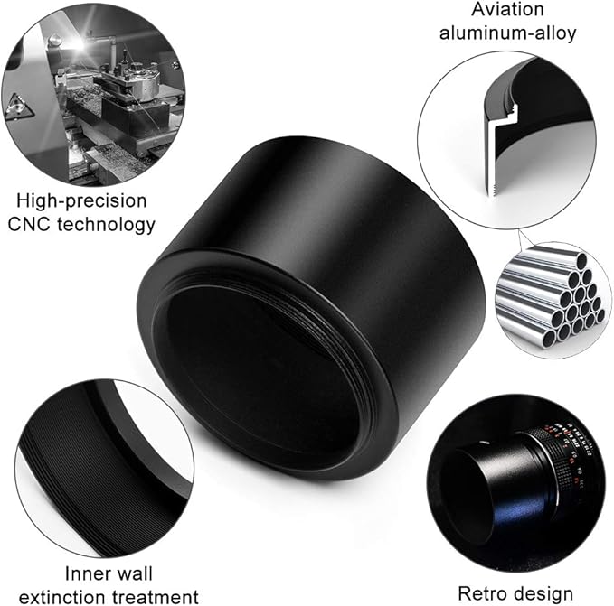 58mm Tele Metal Screw-in Lens Hood Sunshade with Centre Pinch Lens Cap for Canon Nikon Sony Pentax Olympus Fuji Sumsung Leica Camera + Cleaning Cloth