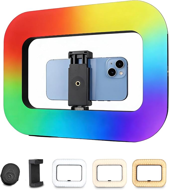 Phone Ring Light for Video Recording, Smartphone Video Rig with Light, 8000mAh RGB Portable LED Selfie Kit for Camera, TikTok, YouTube, Makeup, Vlogging