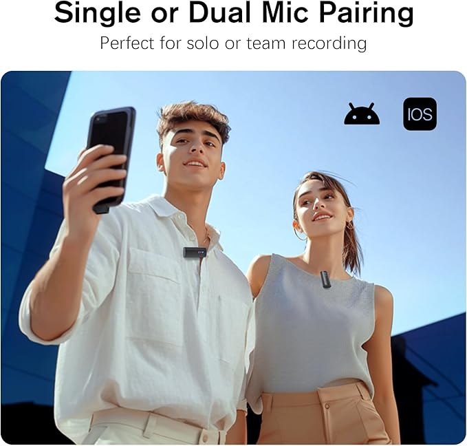 Rythflo Wireless Lavalier Microphone for iPhone/Android/iPad (2 TX + 2 RX + Charging Case), Mini Mic with Noise Reduction, 22H Battery, 131ft Range, Lapel Microphone for Video Recording, Vlog