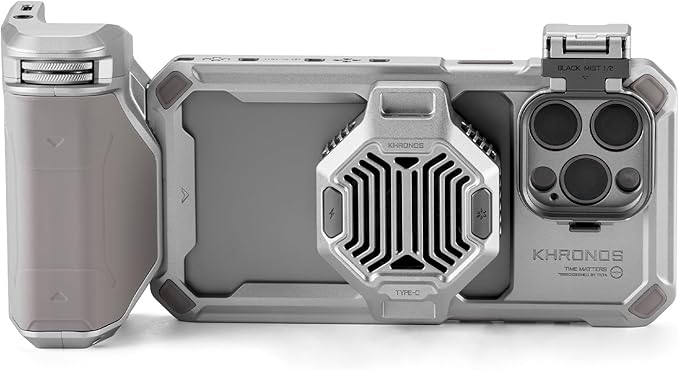 Tilta Khronos Advanced Kit Compatible with iPhone 15 Pro Max - Titanium White | Phone Case, Cooling Fan, ND Filter, PD Focus Handle