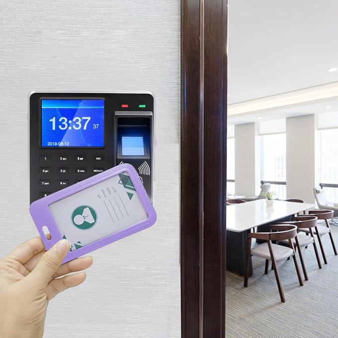 Larpur Pack of 2 Sliding ID Badge Holders Hard Plastic Vertical Card Cases with Clear ID Window for School, Office, Factory, Purple