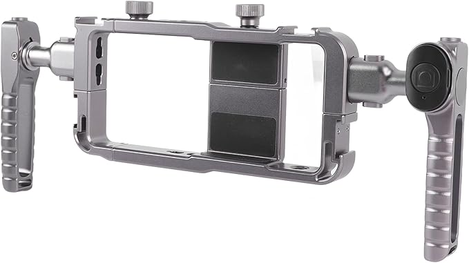 Handheld Phone Video Rig, Aluminum Smartphone Cage Stabilizer Kit with Rotatable Handles and Bluetooth Remote, for Vlogging Filmmaking and Content Creation