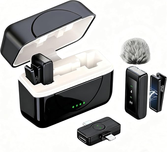 P PANACARE Wireless Lavalier Microphone, Mini Lapel with Magnetic Clip/Noise Cancelling, Plug-Play Wireless Microphone for Video Recording/Podcast/YouTube/TikTok/Vlog, for iPhone/iPad/Android (Black)