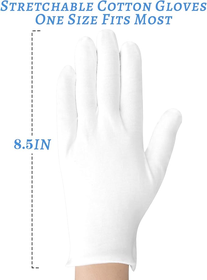 Cotton Gloves, 10pairs White Cotton Gloves for Dry Hands Sleeping, Washable Stretch Material for Men and Women Eczema Moisturizing