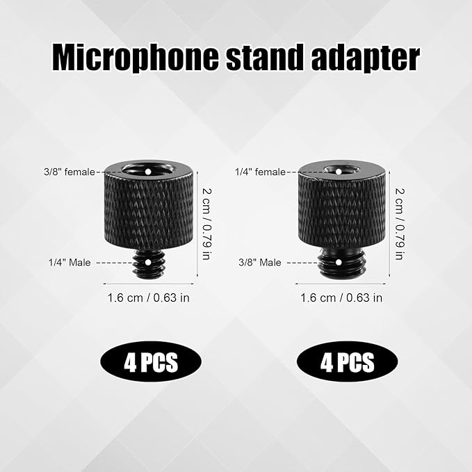 8pcs Mic Stand Adapter, 4 3/8 Female to 1/4 Male Mic Screw Adapter & 4 1/4 Female to 3/8 Male Mic Mount Adapter Camera Screw Adapter Thread for Microphone Stand Tripod