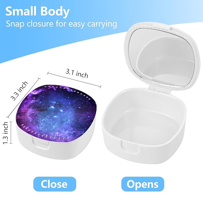 Retainer Case With Mirror and Ventilation Holes - Mouth Guard, Denture, Orthodontic Aligner, Night Guard - Purple Star