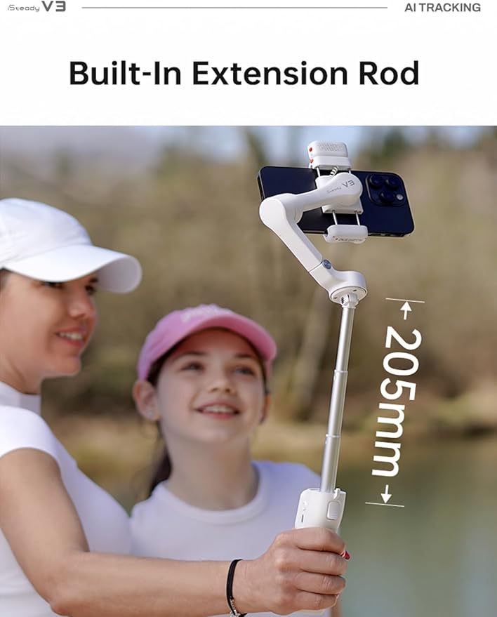hohem iSteady V3 Gimbal Stabilizer for iPhone, Magnetic AI Tracker,Detached Remote,Built-in Tripod Extension Rod, 3-Axis Phone Gimbal Stabilizer for Smartphone Video Recording Vlog Live tiktok,Black