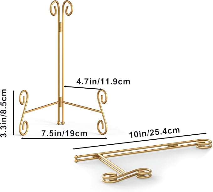 Gold Plate Stand, 10 Inch Decorative Holder for Displaying Platters, Heavy-Duty Metal Easel Stand for Picture, Photo Frame, Books and Round Objects, 1-Pack