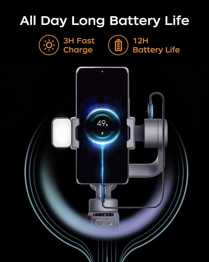 FUNSNAP Capture5 Gimbal Stabilizer for Smartphone, Magnetic AI Tracker Fill Light Remote Control 500g Payload, 3-Axis Phone Gimbal for Android & iPhone 16 15 Pro Max for Video Recording