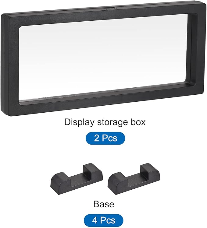 MECCANIXITY Floating Frame Display Holder Stand 3D Jewelry Display Box with Base 11.81 x 4.33 x 0.79 inch Black Pack of 2