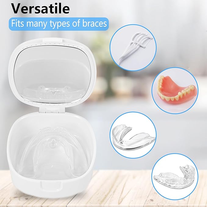 Retainer Case, Denture Case Night Guard Mouth Guard With Mirror and Ventilation Holes,Pink Flower