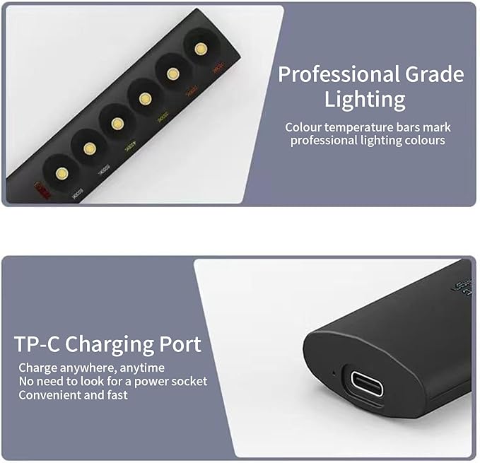 Portable Color Temperature Lamp Stick, Professional Light Wand Photography Rechargeable Photography Light Wand 2700K‑6000K 6 Modes for Video Shooting