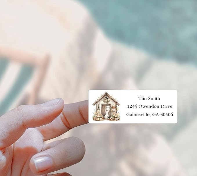 Address Labels Personalized Return Address Labels, 2.6" x 1" Easter Bunny Custom Mailing Label for Envelopes (30-1200) Customized Self Adhesive Stickers Printable Mail Envelope Adress Label, White