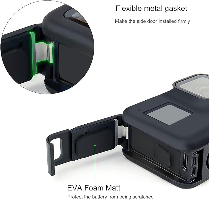 SOONSUN Aluminum Side Door Cover for GoPro Hero 8 Black Removable Replacement Battery Door Cover with Type-C Port for GoPro Hero8 Black, Charging Without Removing Battery Door