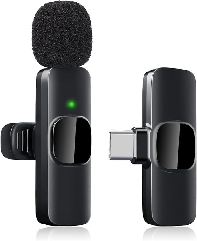 Wireless Lavalier Microphone for iPhone(15/16/17) / Android, Noise Reduction, USB-C Plug and Play Mini Lapel Mic Clip on Microphone Wireless, Ideal for Content Creator, Video Recording, Vlogging