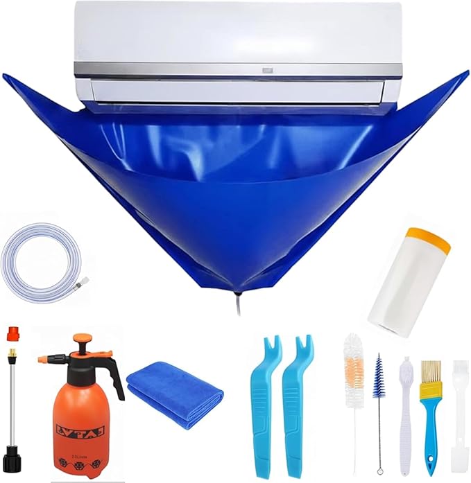 Mini Split Cleaning Kit with 2L High-Pressure Sprayer, 13Pcs Air Conditioner & Air Duct Cleaning Kit, Waterproof PVC AC Cleaning Cover Bib, HVAC Cleaning Tools, Fits 38–48 Inch Units
