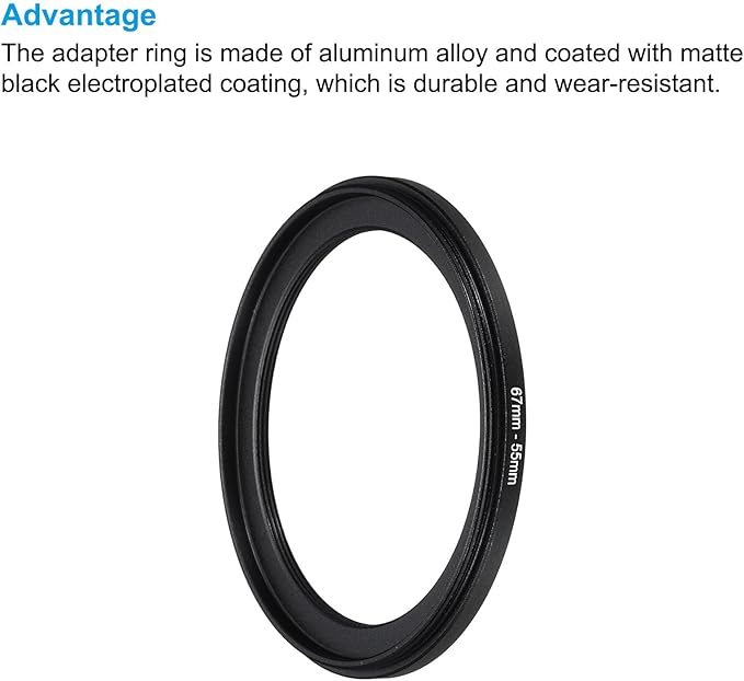 PATIKIL 67mm-55mm Metal Step Down Ring with Cleaning Cloth, 2 Pack Camera Lens Filter Adapter Ring Aluminum Filter Adapter Ring for Camera Lenses Hood, Black
