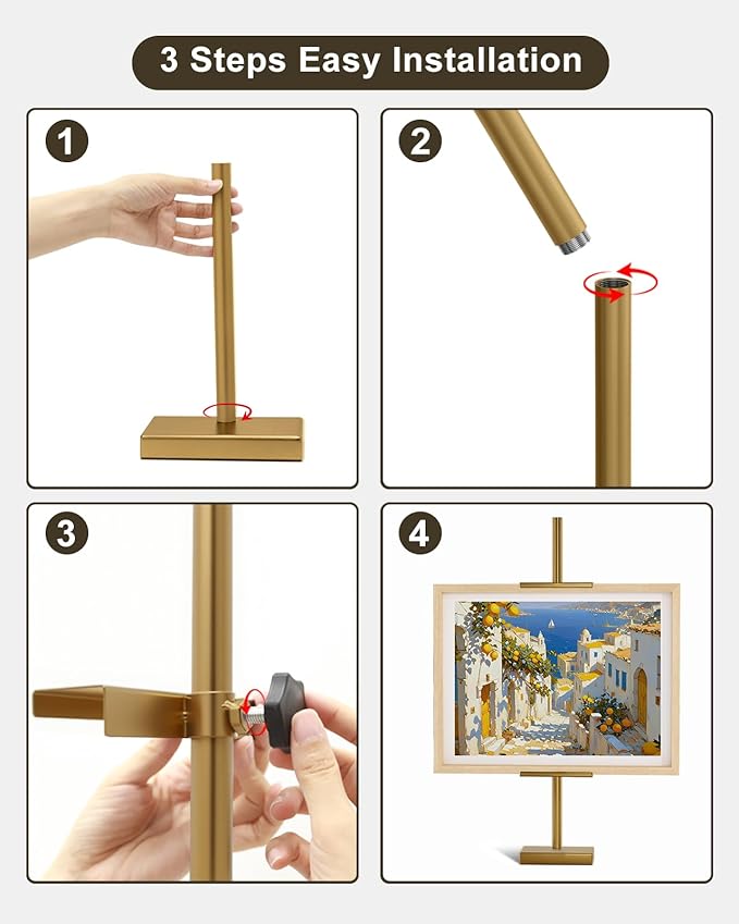 Adjustable Tabletop Easel Stand, Picture Easels for Display Up to 29" H, Metal Picture Frame Holder Stand Table for Art, Photo (Gold)