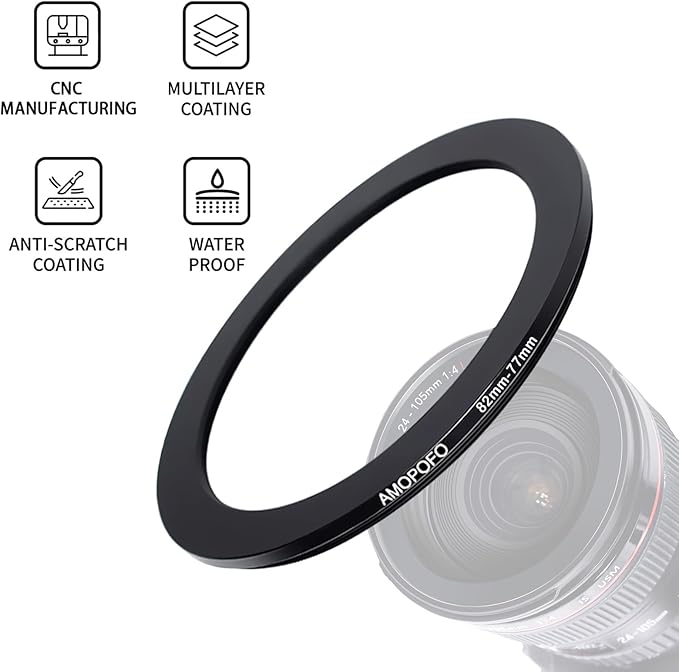 9pcs Step Down Ring Set,Camera Lens Adapter Ring 82-77mm/77-72mm/72-67mm/67-62mm/62-58mm/58-55mm/55-52mm/52-49mm/49-40.5mm.Made of CNC Machined Aluminum