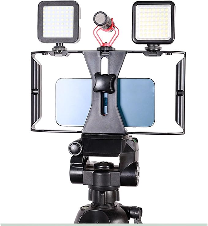 Smartphone Video Rig, Phone Video Stabilizer Grip Vlogging Cage with Cold Shoe 1/4 Screw Hole, Phone Handheld Rig for Videomaker Film Maker Video Grapher Live Recording