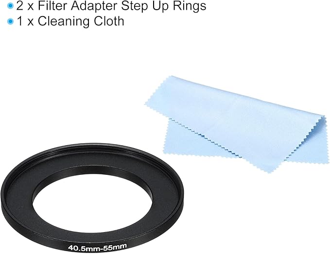 PATIKIL 40.5mm-55mm Metal Step Up Ring with Cleaning Cloth, 2 Pack Camera Lens Filter Adapter Ring Aluminum Filter Adapter Ring for Camera Lenses Hood, Black