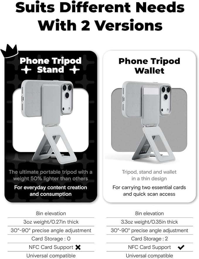 MOFT Phone Tripod Stand Selfie Stick x Tombogo for iPhone, Multi-Angles iPhone Stand, Lightweight & Portable Phone Holder, Strong Magnets, MOVAS Vegan Leather, Jet Black (Without Card Slot)