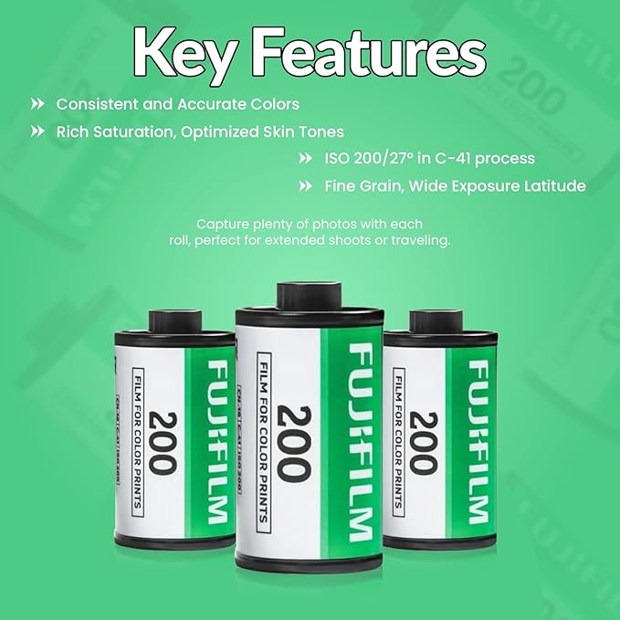 FUJIFILM 200 Color Negative Film (35mm Roll Film, 36 Exposures, 3-Pack) + BluebirdSales Microfiber Cleaning Cloth Bundle