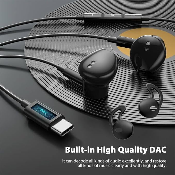 USB C Headphones with Microphone for iPhone 17 Pro Max 17e 16e 16 15 Plus,Type-C Headphones for Google Pixel 10a Wired Earbuds Magnetic Sport Earphone for iPad/OnePlus 15/Samsung S26 S25 Flip 6 Fold 7