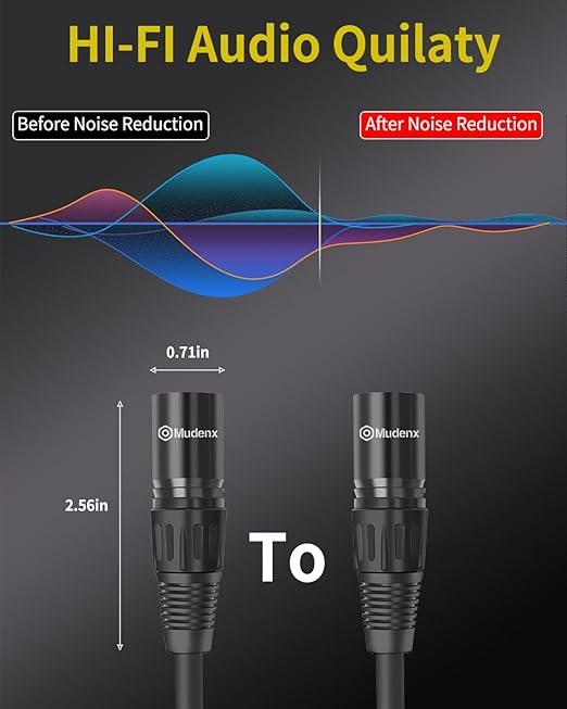 XLR Male to Male 10Ft 2 Pack,Professional Balanced Microphone XLR Cables, Extension Mic Cable Cord with 3-Pin