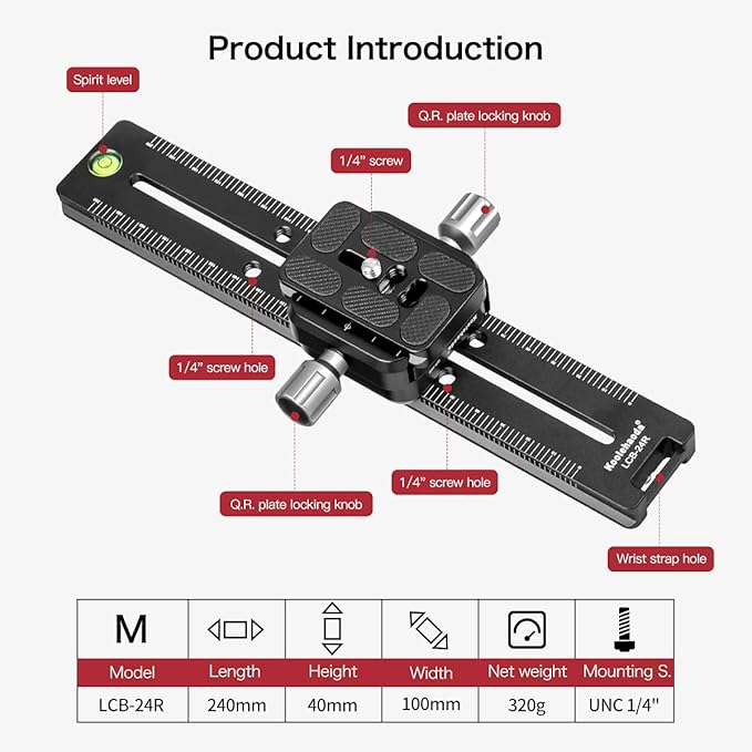 Koolehaoda 240mm Professional Rail Nodal Slide Metal Quick Release Clamp,Dual Dovetail Camera Bracket Mount with Double-Sided Clamp can be Rotated 90°, for Camera with Arca Swiss Compatible