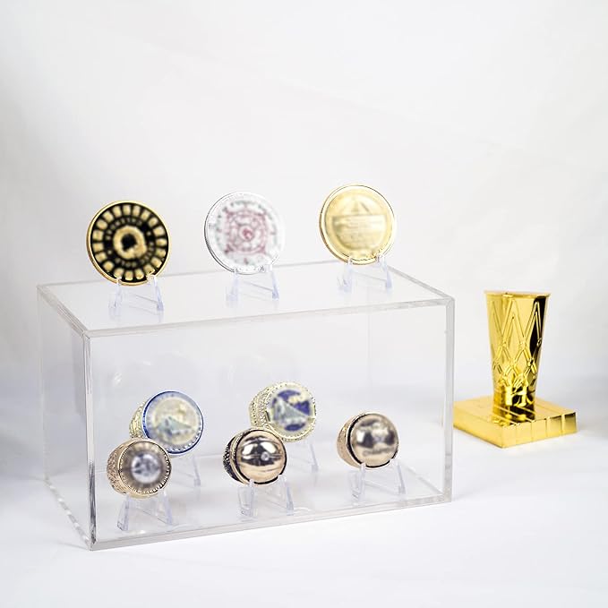 5 Ring Championship Ring Display Case, Clear Tournament Ring Holder Box, Acrylic Display Easel and Stand Holder for Multiple Rings Baseball Softball Football Cheer Leading Ring, Removable Door