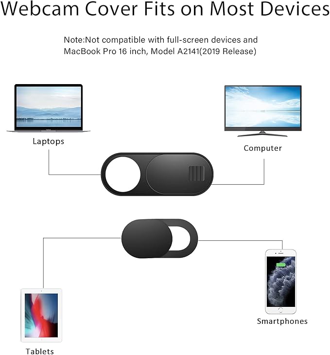 Laptop Camera Cover Slide, Camera Cover, 9 Pack Ultra Thin Webcam Cover Slide for Laptop, Desktop, PC, Tablet, Smartphone, Protect Your Privacy and Security(Black)