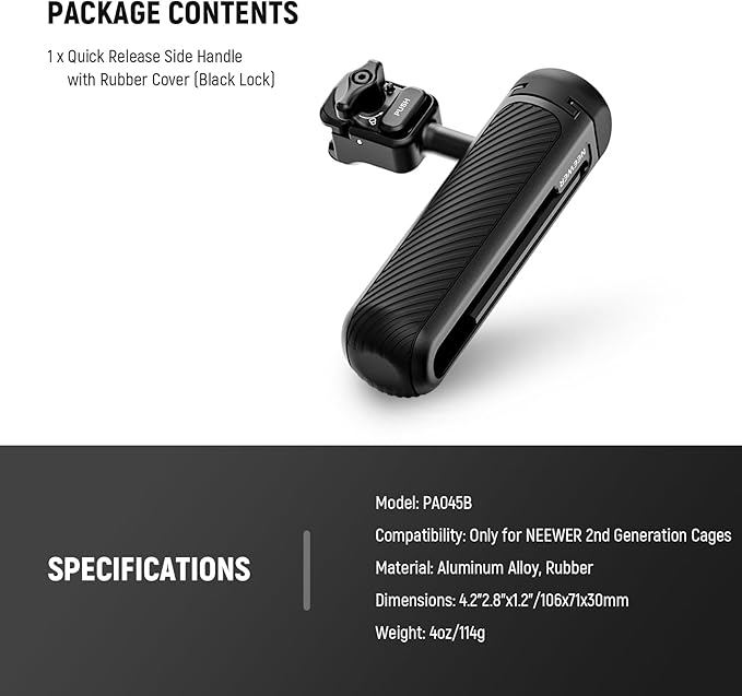 NEEWER Quick Release Side Handle Only for 2nd Gen Phone Cages PA043 PA044 for iPhone 15 Pro Max/15 Pro, PA042 for Samsung S24 Ultra, with Covered Cold Shoe, Anti Off Pin, Black Lock, PA045B