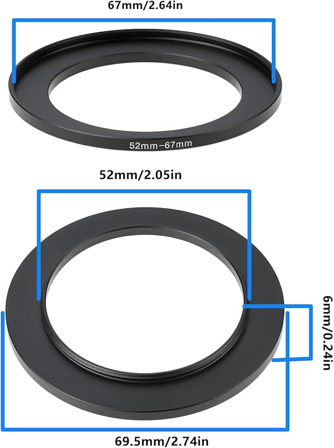 2 pcs 52mm to 67mm Step Up Camera Lens Converter Filter Adapter Ring Metal