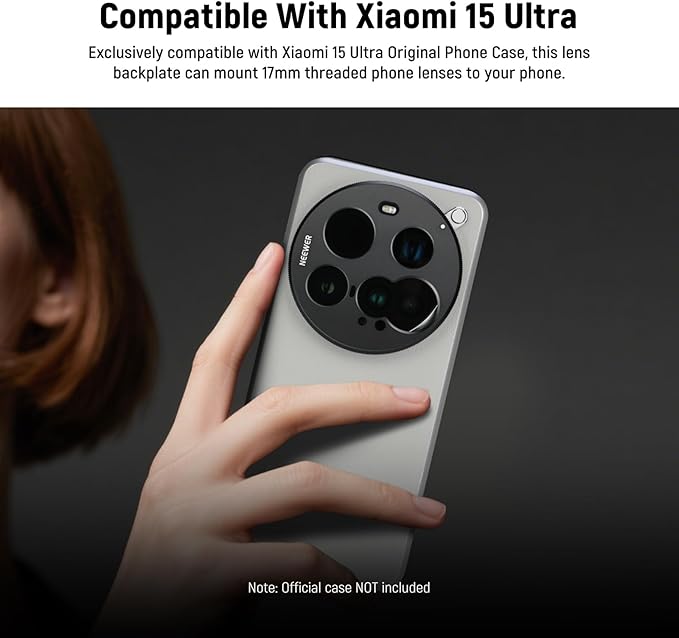 NEEWER 15 Ultra Lens Backplate, Aluminum Alloy 17mm Thread Phone Lens Adapter Holder for Main & Telephoto Cameras, Compatible with Xiaomi 15 Ultra Original Phone Case, PA111 (Black)
