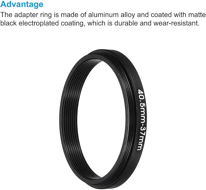 PATIKIL 40.5mm-37mm Metal Step Down Ring with Cleaning Cloth, 2 Pack Camera Lens Filter Adapter Ring Aluminum Filter Adapter Ring for Camera Lenses Hood, Black