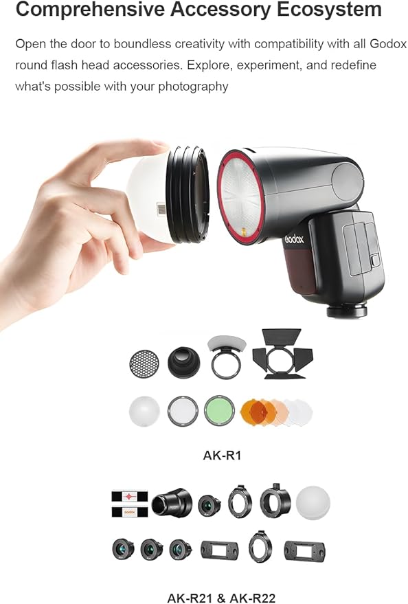 Godox V1C Camera Flash with Diffuser for Canon, Godox V1-C U HSS TTL Round Head Speedlight with Accessories Kit for Portrait, Event, Travel, Wedding Photography