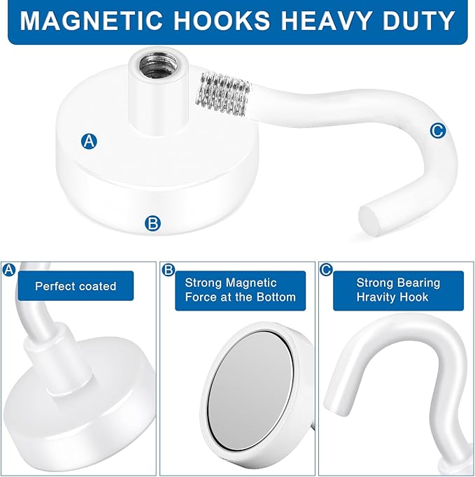 LOVIMAG Cruise Must Haves, 85Lb Magnet Hooks, White Cruise Magnets for Door, Cruise Door Magnets, Magnetic Hooks for Hanging-6Pack