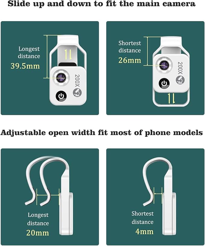 flexman 200X Mini Phone Microscope with CPL Lens, USB Rechargeable Pocket Microscope with Universal Phone Clip, Digital Microscope Camera Attachments for Smartphones(White)