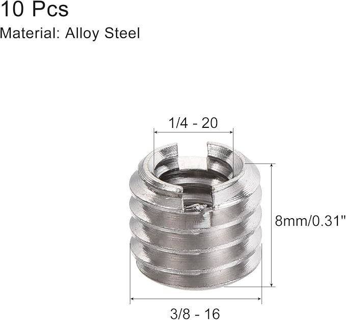 uxcell 1/4" Female to 3/8" Male Convert Screw Adapter 0.31" Height for Camera Tripod Alloy Steel Through Hole 10Pcs