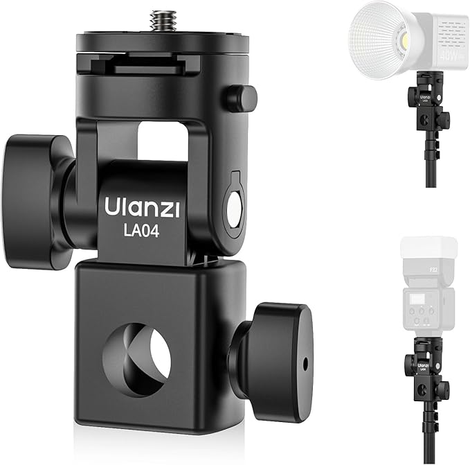 ULANZI LA04 Light Stand Mount Adapter with 1/4” Screw, Quick Release Mounting Plate for Camera Monitor Ring Light, Fits Flat Head Light Stand/Boom arm/C Stand, 180° Tilt Max. Load 6.6lb/3kg