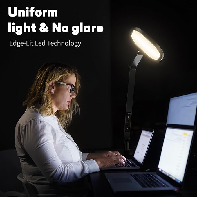 LED Desk Lamp for Home Office, Eye-Caring Diffused Desk Light, 3 Color Temperature 10 Brightness Computer Light, Dimmable Desk Light with Memory & Timer Func, Metal Swing Arm Table Lamp
